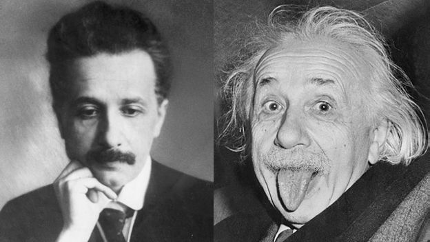 Duas fotos mostram Albert Einstein em momentos diferentes da vida