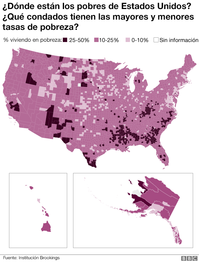 Mapa condados con mayor y menor pobreza en EE.UU.