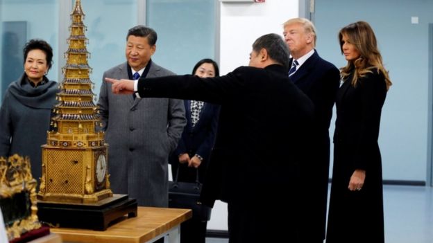 US President Donald Trump and Chinese President Xi Jinping tour the Conservation Scientific Laboratory of the Forbidden City in Beijing