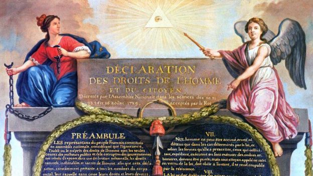 Detalle de la ilustración de la Declaración de derechos del hombre y el ciudadano por Jean-Jacques-François Le Barbier