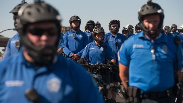 Police blocked protesters from entering the highway to disrupt traffic