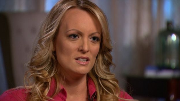 Stormy Daniels, an adult film star and director whose real name is Stephanie Clifford, is interviewed by Anderson Cooper of CBS News' 60 Minutes show in early March 2018