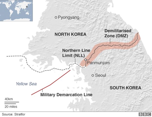 A map showing North and South Korea