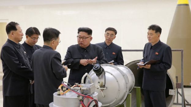 Kiongozi Kaskazini Kim Jong-un katika picha hii iliyotolewa na KCNA Pyongyang Septemba 3, 2017.