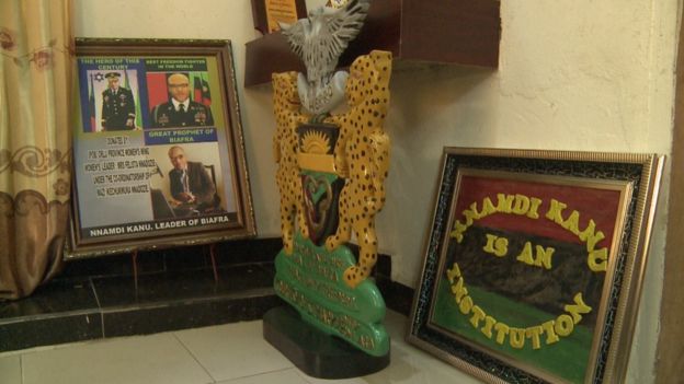 plaques and portraits dedicated to Nnamdi Kanu the Igbo leader.