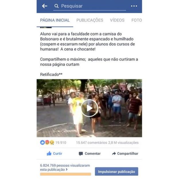 Publicação de grupo em apoio a Bolsonaro no Facebook