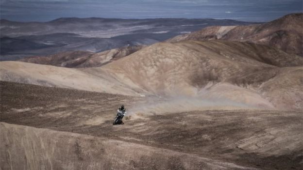 A handout photo made available by RallyZone shows Chilean Pablo Quintanilla participating in the third stage of the Atacama Rally, between Taltal and Mejillones, Chile, 16 August 2017.
