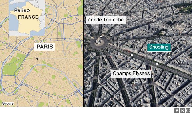 Map of attack location on Champs Elysees