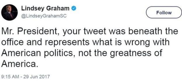 El tuit del senador republicano Lindsey Graham.