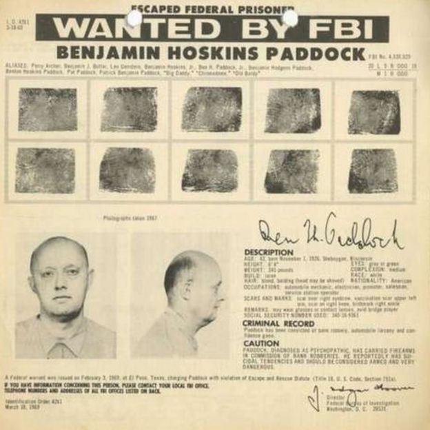 Ficha de Benjamim Paddock no FBI