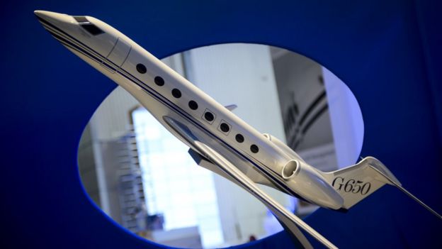 A scale model of the Gulfstream G650 is seen at the European business aviation show EBACE on May 19, 2014