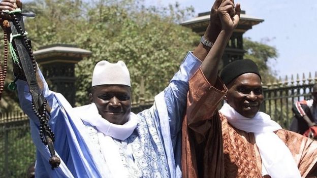 Abdoulaye Wade (r), and Yahya Jammeh in 2002