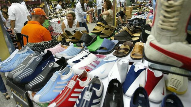 Fake trainers on sale in China (file image)