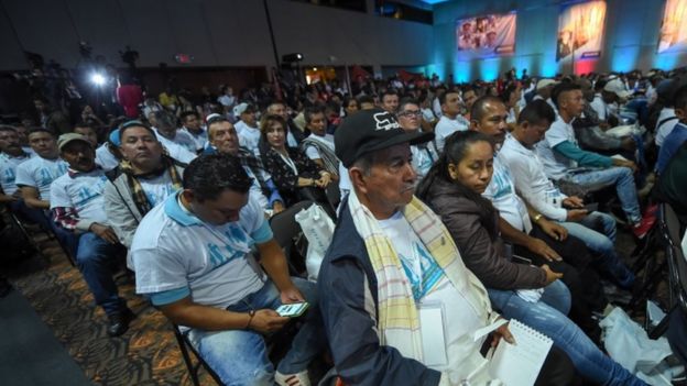 FARC members attend the opening of their National Congress in Bogota on August 27, 2017.