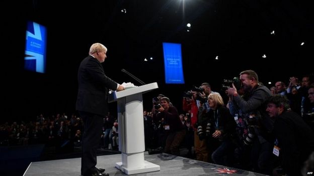 Foreign Secretary Boris Johnson speaking at the Conservative conference