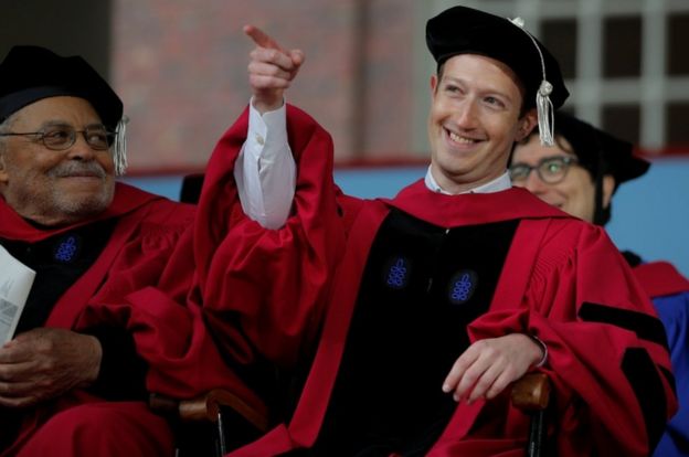 Zuckerberg, seated beside actor James Earl Jones, received an honourary Doctor of Laws degree