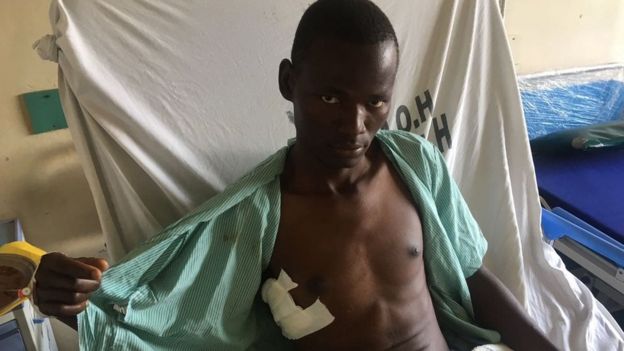 Job Opiyo mwenye miaka 27 alipigwa risasi mbili katika kifua