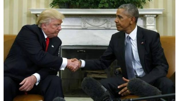 Obama na Trump wakisalimiana