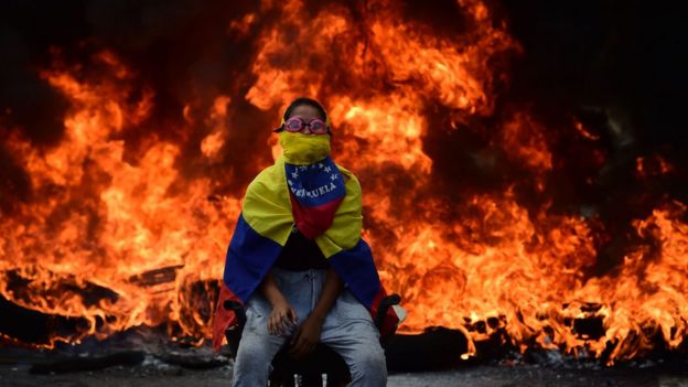 Manifestante en Caracas, Venezuela.