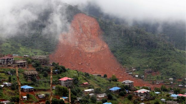 A general view of the mudslide at the mountain town of Regent, Sierra Leone August 16, 2017.