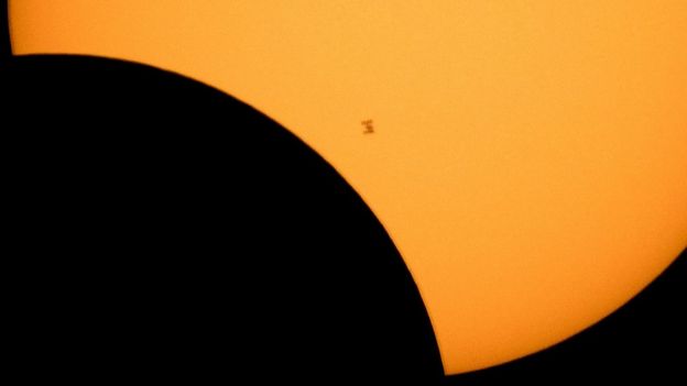 Estación Espacial Internacional en el trayecto del eclipse.