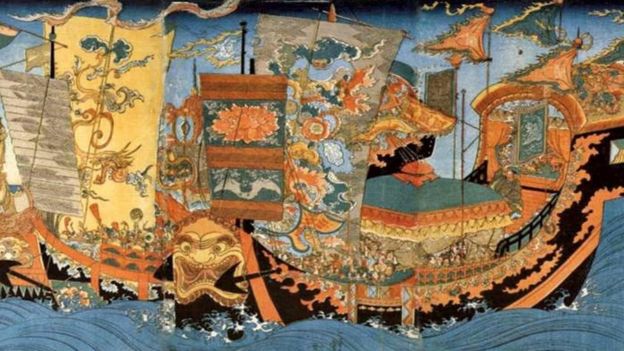 Um tapete mostra a viagem de Xu Fu