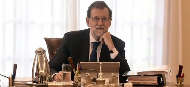 O primeiro-ministro espanhol, Mariano Rajoy, em reunião no palácio La Moncloa, em Madrid