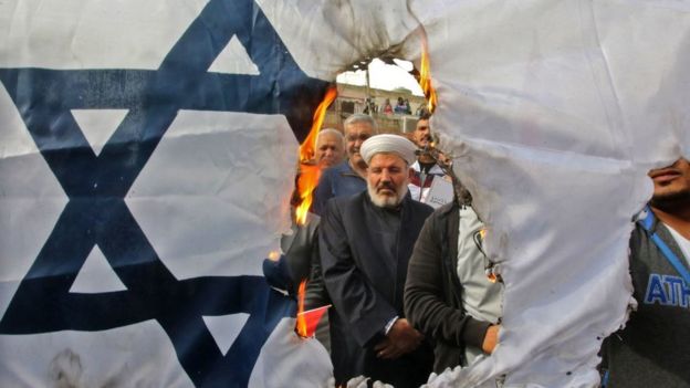 Protesta de Hezbolá contra Israel en Líbano.