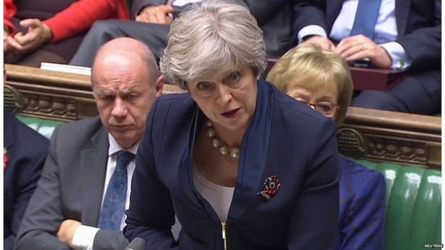 Damian Green sitting alongside Theresa May at Prime Minister's Questions