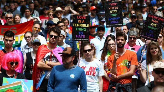 Protestors in favour of same sex marriage