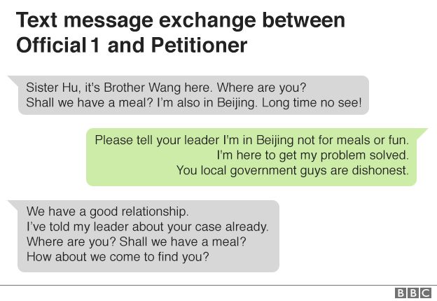 Text message exchange between Official 1 and petitioner