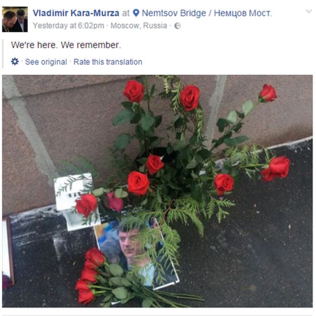 Mr Kara-Murza posted a tribute to his murdered friend Boris Nemtsov on Facebook