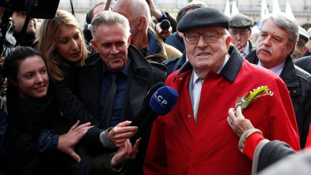 Jean-Marie Le Pen at a rally in Paris on 1 May 2017