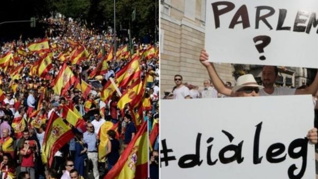 استفتاء كتالونيا : مظاهرات مؤيدة للوحدة في إسبانيا _98218490_b43aeeb9-9e9c-463a-ba99-a4c382f39807