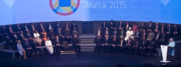 The Queen addressing leaders of the 53 Commonwealth nations