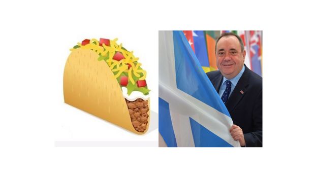 Emoji de un taco y Alex Salmond con la bandera escocesa