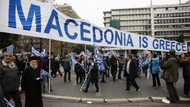 Greeks protesting in Athens, 4 February 2018