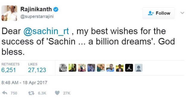 நன்றி தலைவா : ரஜினி ரசிகர்களை நெகிழ வைத்த சச்சின் டெண்டுல்கர்