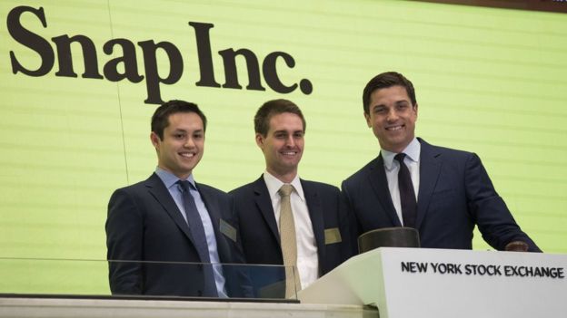 Evan Spiegel en el debut de Snapchat en Wall Street