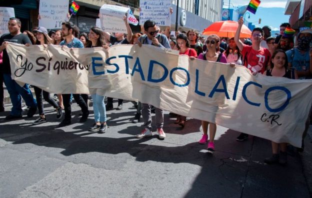 Manifestación a favor del Estado laico en San José, Costa Rica, el 20 de enero de 2018.