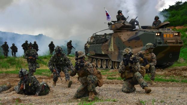 USand South Korean troops conduct training drills in South Korea (file image)