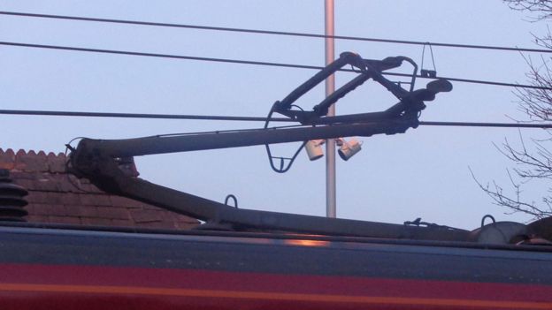 Pantógrafo, mecanismo articulado em cima do trem que transmite eletricidade