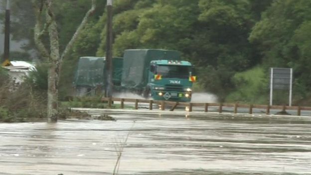 Truck on flooded road, Kaeo north NZ