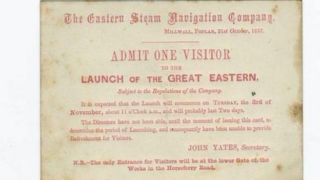 Entrada para presenciar la inaguración del barco Great Western de Brunel.