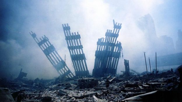 The ruins of the Twin Towers in New York, after the attack of September 11, 2011.