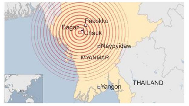 Map Myanmar earthquake