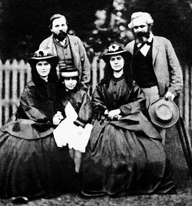 Retrato de Engeles, Marx y sus tres hijas (circa 1860)