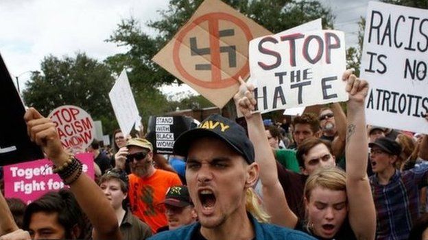 Protesters at the site of a planned speech by white nationalist Richard Spencer at the University of Florida.