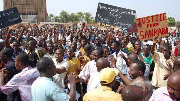 Burkinabe opposition supporters rally on 30 April 2011 in the capital Ouagadougou against the rising cost of living and the regime of long-serving President Blaise Compaore, who has been re-elected four times in contested polls since 1991 after taking power in a 1987 coup