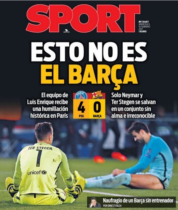 Portada del periódico catalán Sport